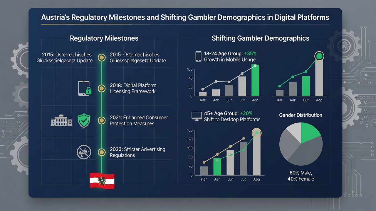 Infographic displaying updated demographic breakdowns of Austrian online gamblers by age group and gender for 2026